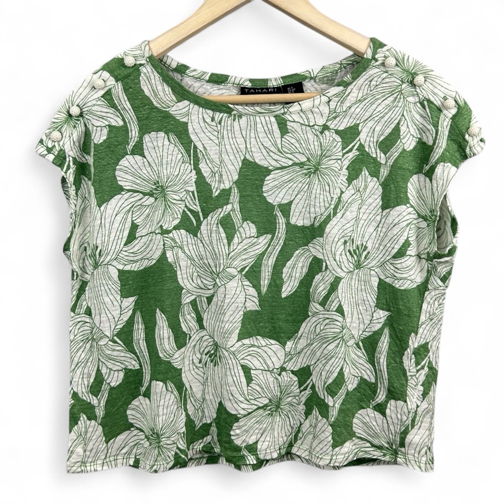 Tahari 100% Linen Floral Boxy Fit Size Small
